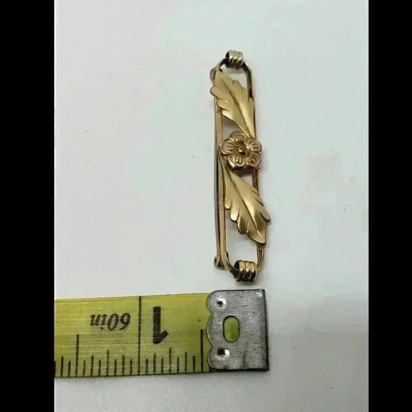 Gold Art Nouveau Brooch Rose Roses Leaves Brooch 12 Kt GF Vintage Repousse - Picture 4 of 6